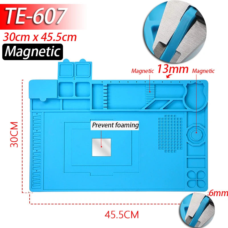 Soldering Station Mat Silicone Work Mat Heat Resistant 932°F Anti-Static Magnetic Mat for Electronic Phone Laptop Watch Repair Beauty World Shop