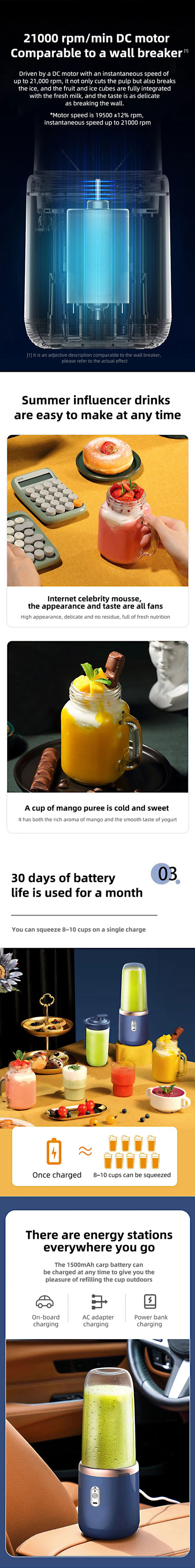 Portable Juicer Blender 400ml Electric Fruit Juicer USB Charging Lemon Orange Fruit Juicing Cup Smoothie Blender Machine 2cups Beauty World Shop