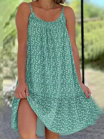 2026 Summer New Cross border Amazon European and American Leisure Style Printed Sleeveless Large Swing Strap Dress Beauty World Shop