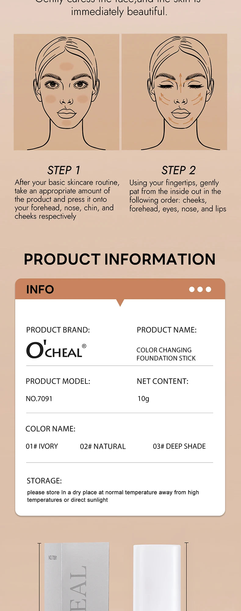 O'CHEAL Temperature Changing Foundation Stick Facial Coverage Blemishes Pores Double-Headed Face Matte Makeup Foundation Cream Beauty World Shop