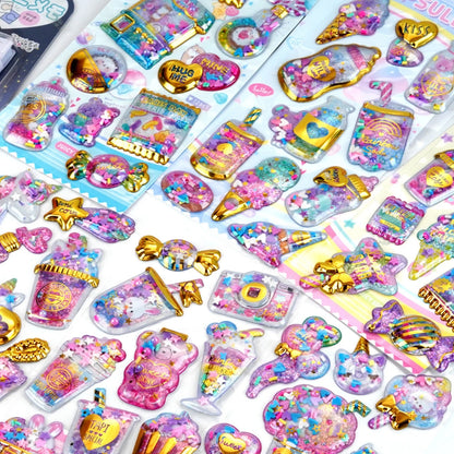 Kawaii Capsule Sparkling 3D Stickers Scrapbooking Diy Journal Stationery Sticker Cute Deco Art School Supplies Beauty World Shop