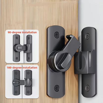 Anti-Theft Door Lock - 90°/180° Adjustable Sliding Pin, Keyless Entry Heavy-Duty Black Easy Install for Home Office Hotel Garage Beauty World Shop