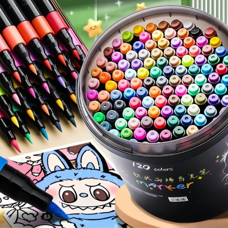 24/36/48/60/80/120 Bucket-cap Soft-Head Acrylic Marker Pen - Specially Designed for Students in Art Class, with Strong Coverage. Beauty World Shop