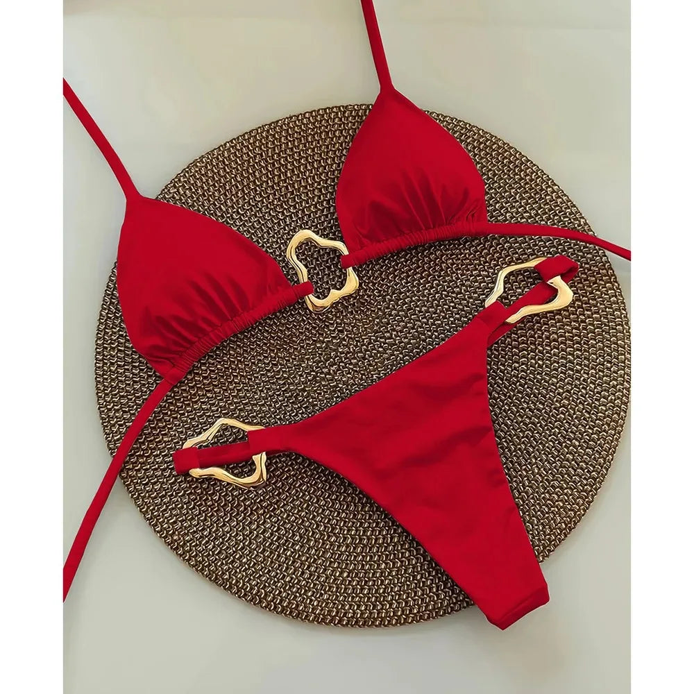 New Sexy Bikini Solid Color Lace-up Split Two-piece Swimsuit for Women Beauty World Shop