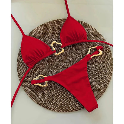 New Sexy Bikini Solid Color Lace-up Split Two-piece Swimsuit for Women Beauty World Shop