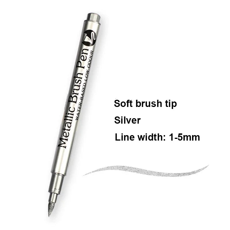 2/1Pc Brush Metallic Marker Pens Gold Silver Color Permanent Art Marker For Manga Crafts Scrapbooking School Stationery Supplies Beauty World Shop