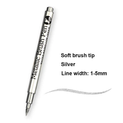 2/1Pc Brush Metallic Marker Pens Gold Silver Color Permanent Art Marker For Manga Crafts Scrapbooking School Stationery Supplies Beauty World Shop