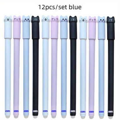 4/8/12pcs Creative Cat Erasable Gel Pens Set 0.5mm Washable Handle Magical Blue/Black Ink Erasable Refills Rod Writing Stationer Beauty World Shop