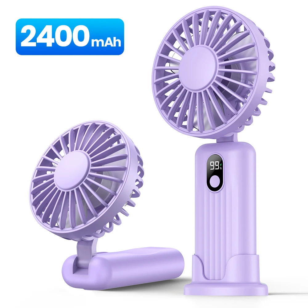 TOPK Portable Mini Fan,2400mAh USB Rechargeable Hand Neck Fan 3in1 Personal Electric Fan Standing Fans for Room Camping Foldable Beauty World Shop