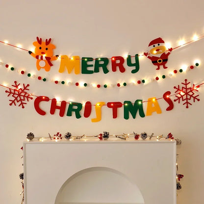 LED String Light DIY Handmade Decorated Merry Christmas Holiday Hanging Home Room Background Pull Flag Banner Christmas Pendant Beauty World Shop