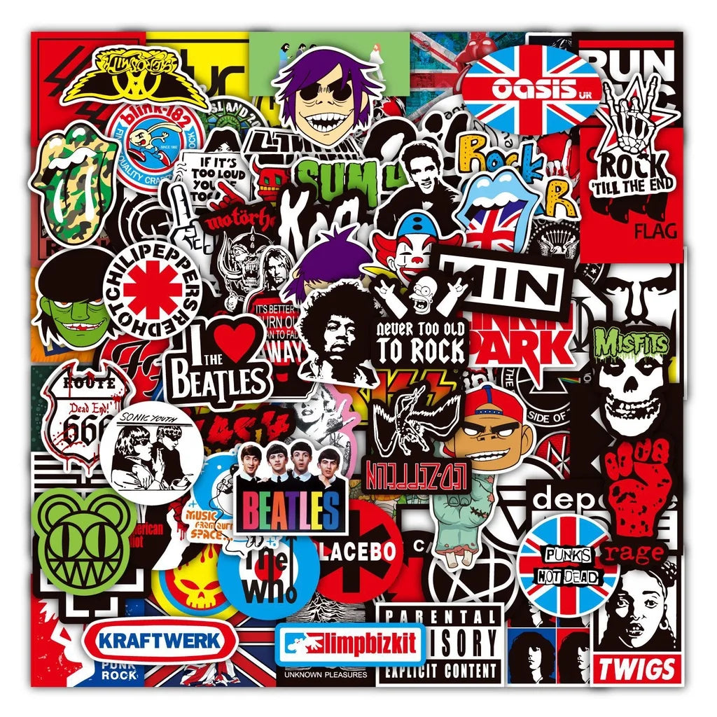 100 Rock And Roll Music Band Stickers Punk Graffiti Stickers For Laptop Guitar Helmet Luggage Decal Golden Memory Stickers Store Beauty World Shop
