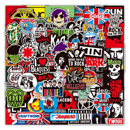 100 Rock And Roll Music Band Stickers Punk Graffiti Stickers For Laptop Guitar Helmet Luggage Decal Golden Memory Stickers Store Beauty World Shop