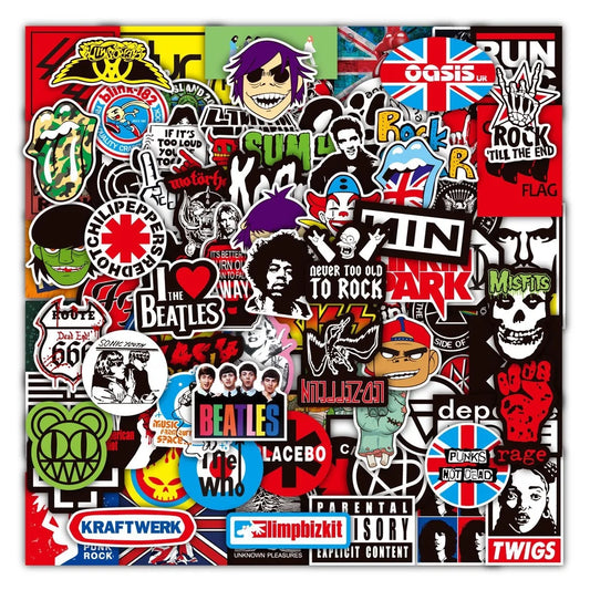 100 Rock And Roll Music Band Stickers Punk Graffiti Stickers For Laptop Guitar Helmet Luggage Decal Golden Memory Stickers Store Beauty World Shop