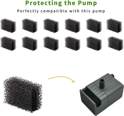 12 Pack Cat Water Fountain Sponge Filters, Replacement Foam Filters for 67oz/2L Pet Fountain 65oz/1.85L Dog Drinking Fountain