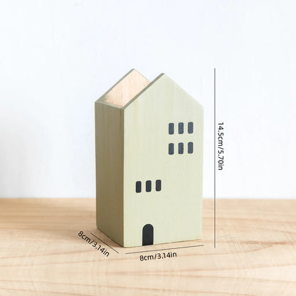 Cartoon House Wooden Pen Holder Pencil container Makeup Brush Stationery storage box Student/ Office Desktop Storage Organiser Beauty World Shop