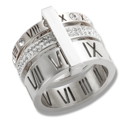 Three Layers Roman Numerals Ring for Women Luxury Stainless Steel Rotatable Crystal Finger Rings Female Wedding Trendy Jewelry Beauty World Shop