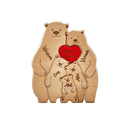 Personalized Family Bear Puzzle Decor Custom Names Fits 2-6 Names Rustic Wooden Bears Seasonal Décor for Mother's & Father's Day Beauty World Shop