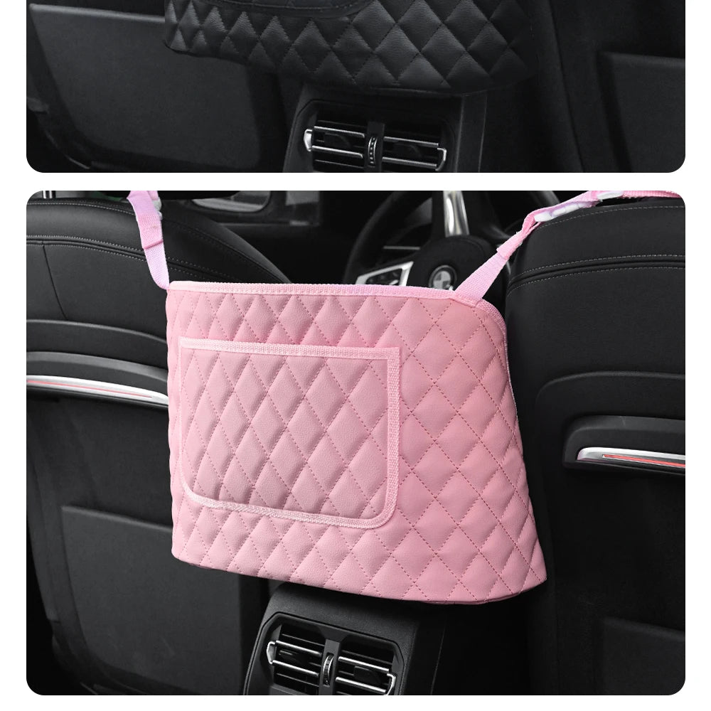 PU Leather Car Middle Seat Storage Net Large Capacity Leather Bag Seat Back Storage Bag Car Chair Back Supplies Storage Goods Ha Beauty World Shop