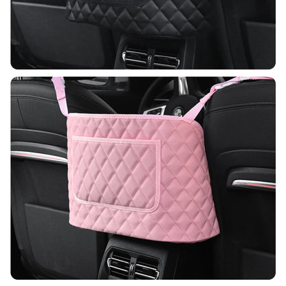 PU Leather Car Middle Seat Storage Net Large Capacity Leather Bag Seat Back Storage Bag Car Chair Back Supplies Storage Goods Ha Beauty World Shop