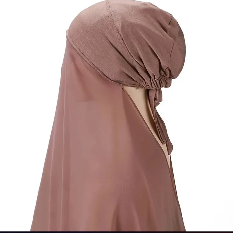 Muslim Instant Hijab Women Bonnet with Chiffon Shawl Head Scarf Cap Inner Headband Stretch Hijab Cover Headwrap Turbante Beauty World Shop