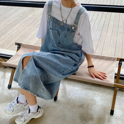 Spring Summer Denim Overall Dress Women Sleeveless Jeans Dresses Fashion Female Solid Slip Casual Loose Spaghetti Strap Dresses Beauty Trend Shop