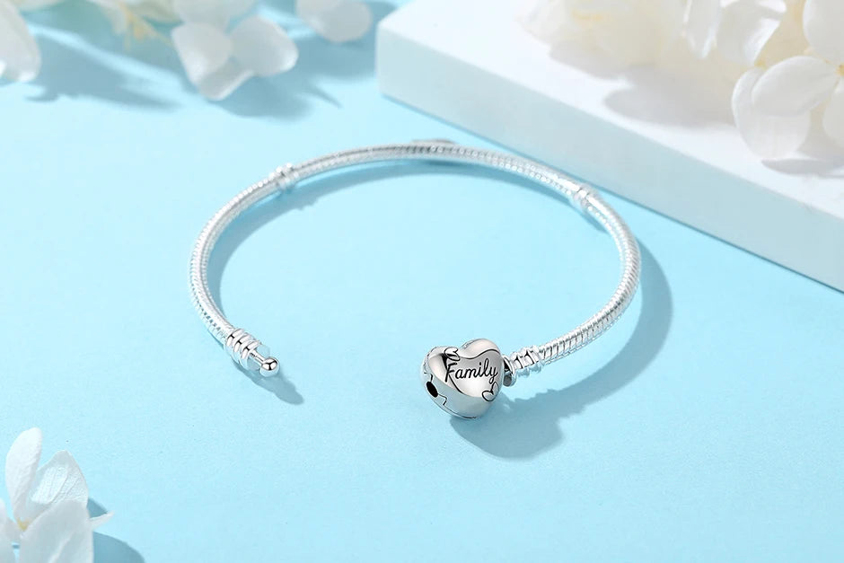 Original 925 Sterling Silver Bracelets Bangles Love Heart Clip Charms Beads Snake Chains For Women Rose Gold DIY Luxury Jewelry Beauty World Shop