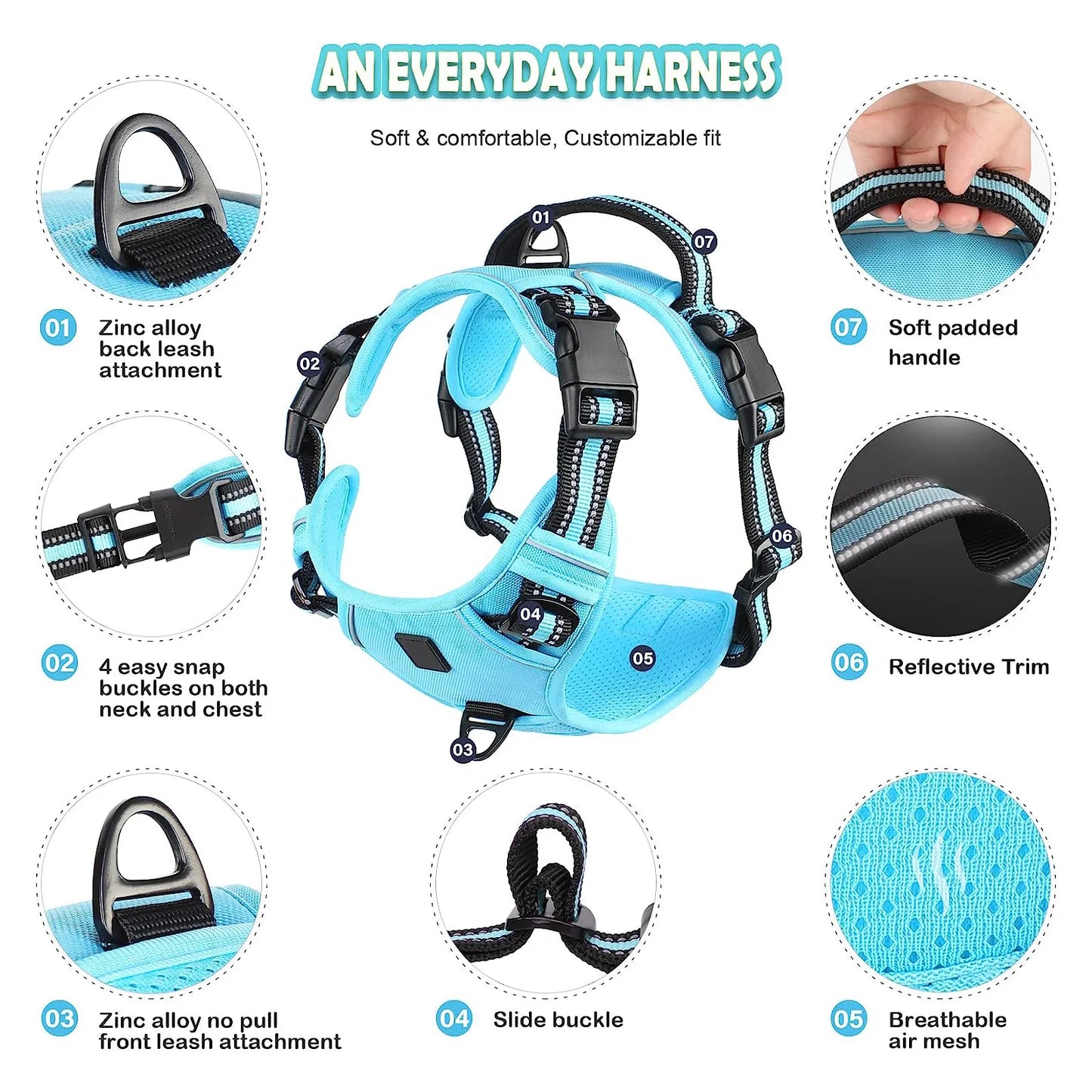 No Pull Dog Harness, Adjustable Soft Padded Pet Vest with Easy Control Handle Beauty World Shop