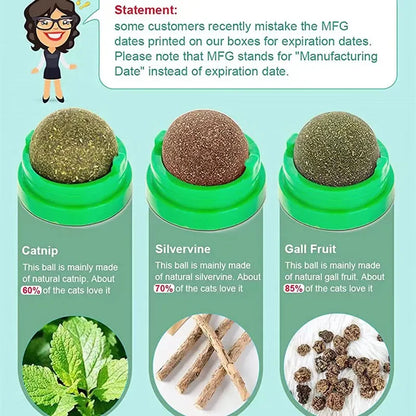 Catnip Cat Wall Stick-on Ball Toy Scratchers Treats Healthy Natural Removes Balls to Promote Digestion Cat Grass Snack Beauty World Shop