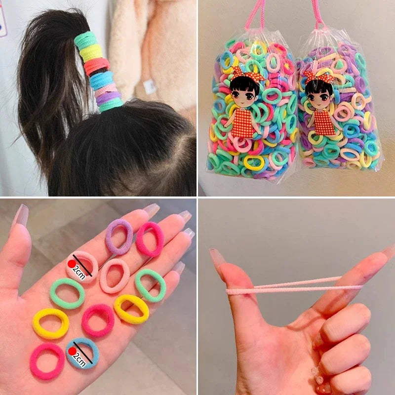 200PCS Women Girls Colorful Nylon Elastic Hair Bands Ponytail Hold Small Hair Tie Rubber Bands Scrunchie Hair Accessories Beauty World Shop