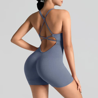 Women's Sexy Slim-Fit Yoga Shorts Jumpsuit Seamless Back Workout Bodysuit Breathable Quick-Dry Gym Running Pilates Fitness yoga Beauty World Shop