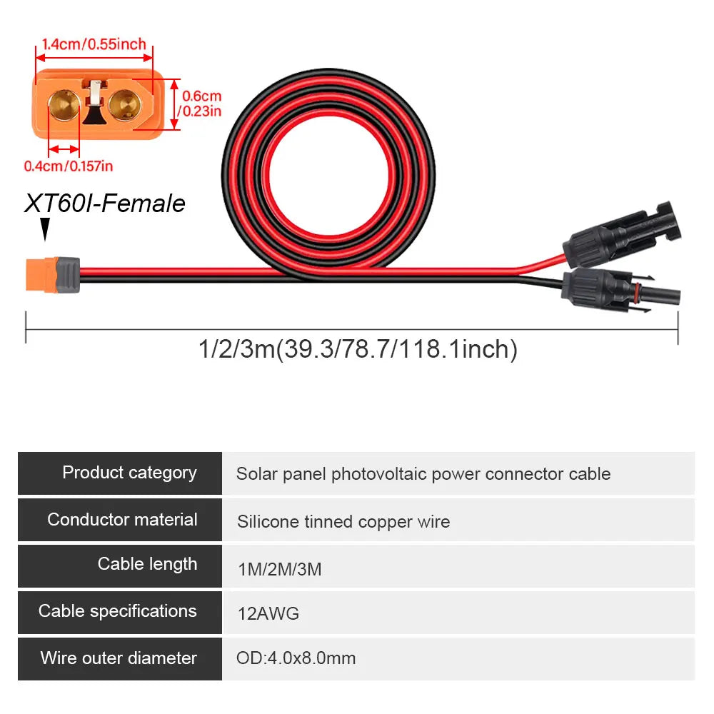 1/2/3M Solar Connector to XT60I- F Adapter 12AWG CableConnect Solar Panel Charge Cable for Solar Generator Portable Power Statio Beauty World Shop