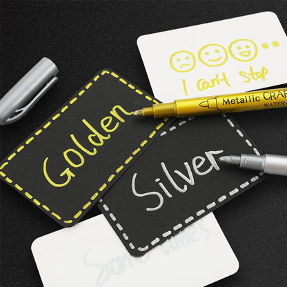 2/1Pc Brush Metallic Marker Pens Gold Silver Color Permanent Art Marker For Manga Crafts Scrapbooking School Stationery Supplies Beauty World Shop