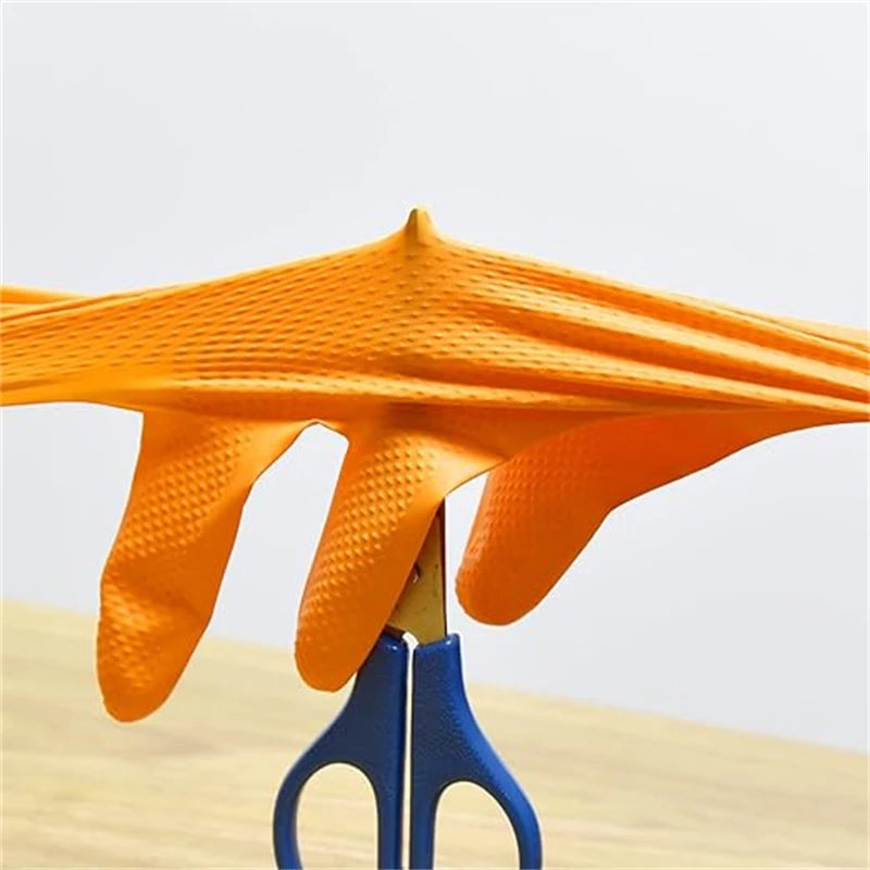 Heavy Duty Orange Nitrile Gloves 8Mil Industrial Disposable Gloves with Diamond Textured Grip for Mechanic Safety & Work Gloves Beauty World Shop