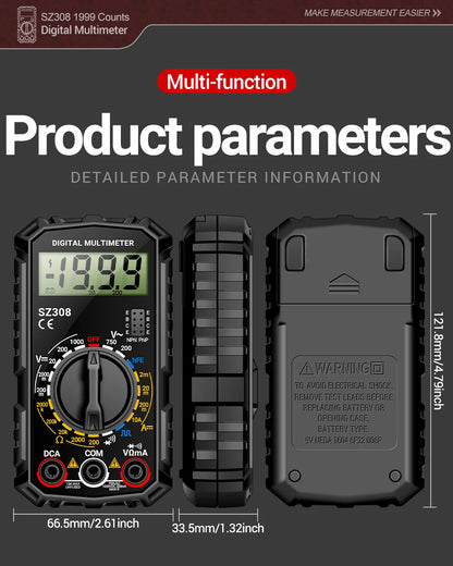 ANENG SZ308 Digital Multimeter   AC/DC Current Meter Voltage Resistance Meter Electrician LCD Backlight Ohm Square Wave Test Beauty World Shop