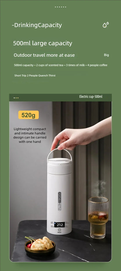 JFBONIN Electric Kettles Portable Tea Coffee Kettle Travel Boil Water Thermal Cup Anti-Scald Water Bottle English Menu Beauty World Shop