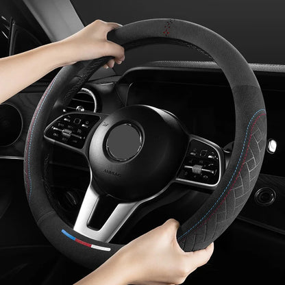 Car steering wheel cover embossed anti slip plush suede, sweat absorbing ultra-thin all season universal handle cover Beauty World Shop