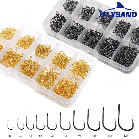 FLYSAND 100pcs/500pcs High Carbon Steel Fishing hooks Mixed Size Barbed jig hook Carp Fishing Jig Head Fly fishing Accessories Beauty World Shop