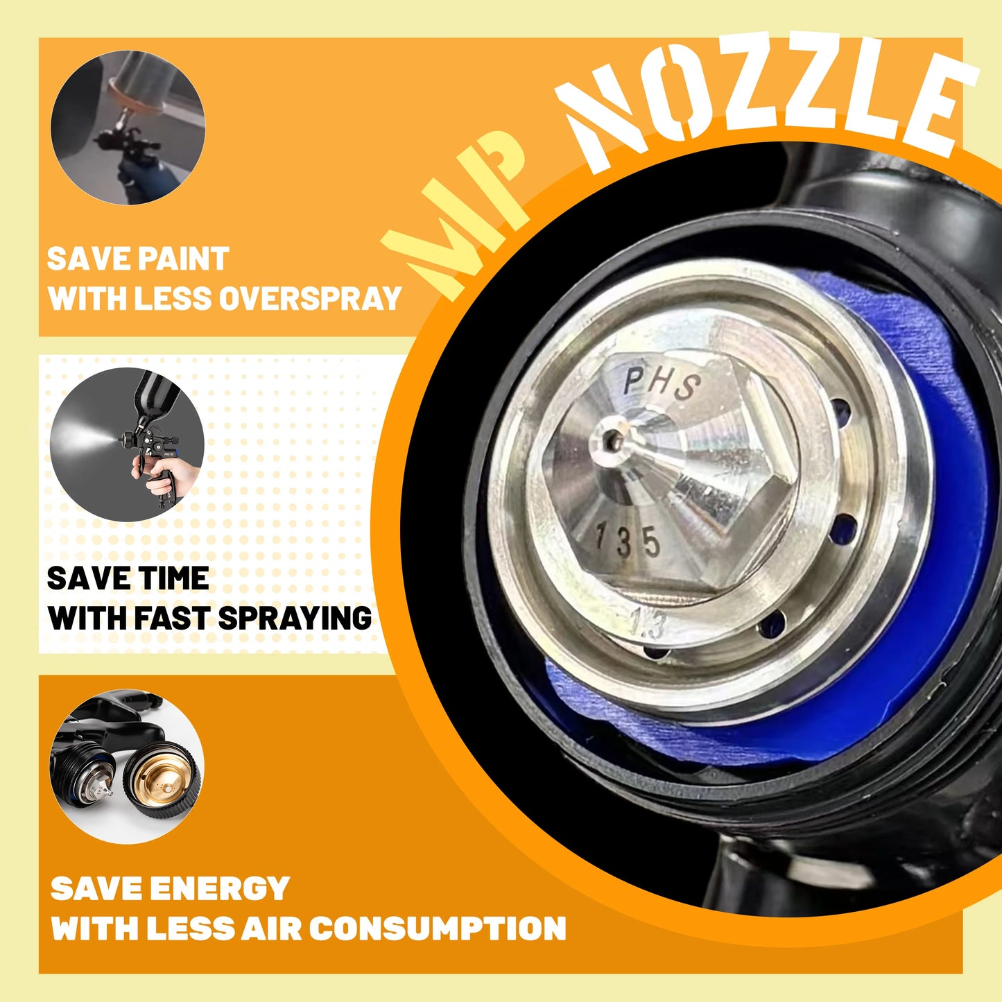 Original  Spray Gun PHS-135 1.3Mm/1.8Mm Nozzle for Painting Car Aerograph Repair Spray Gun Air Tools Oil and Water Paint