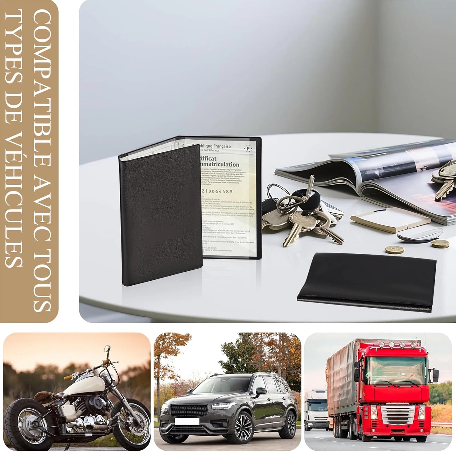 Gray card pocket package and registration Protection cover insurance-plastic transparent pouch for Motorbike Car Documents (1/2, black) Beauty World Shop
