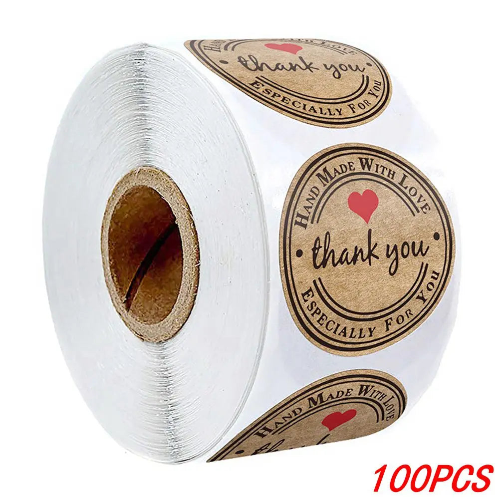 100-500pcs 1inch Vintage Kraft Paper Handmade With Love Stickers for Package Thank You Stationery Adhesive Labels Baking Seals Beauty World Shop