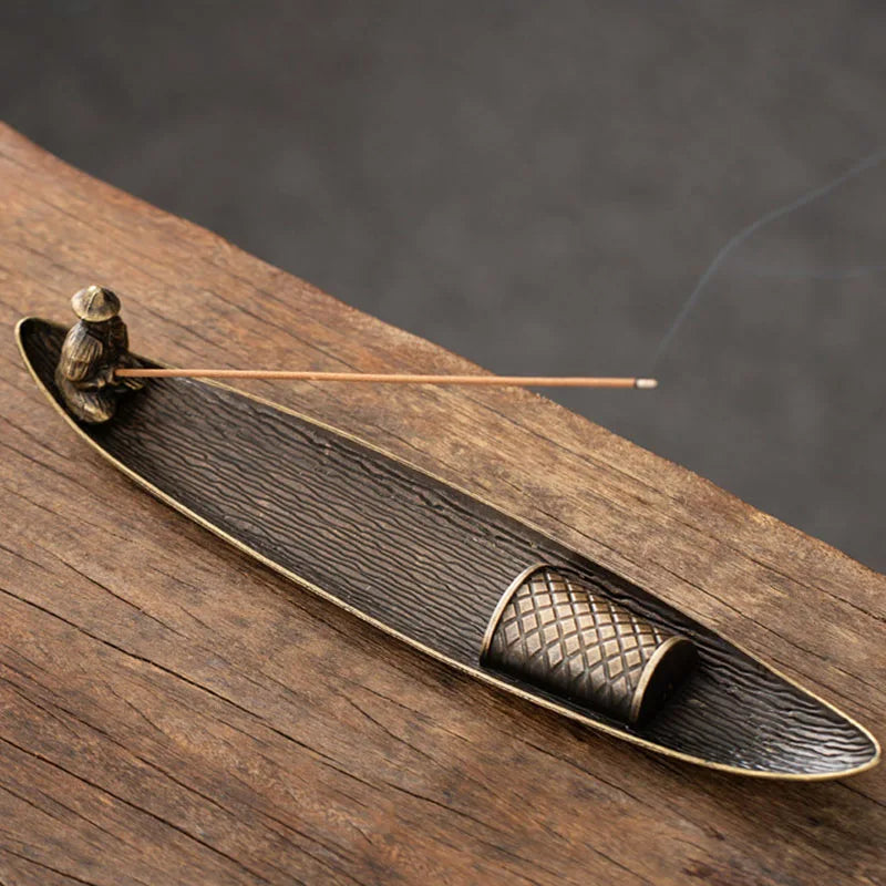 Creative Incense Holder Aromatherapy Ornament Incense Holder Boat Old Men Fishing Japanese Style Incense Stick Burner Home Decor Beauty World Shop