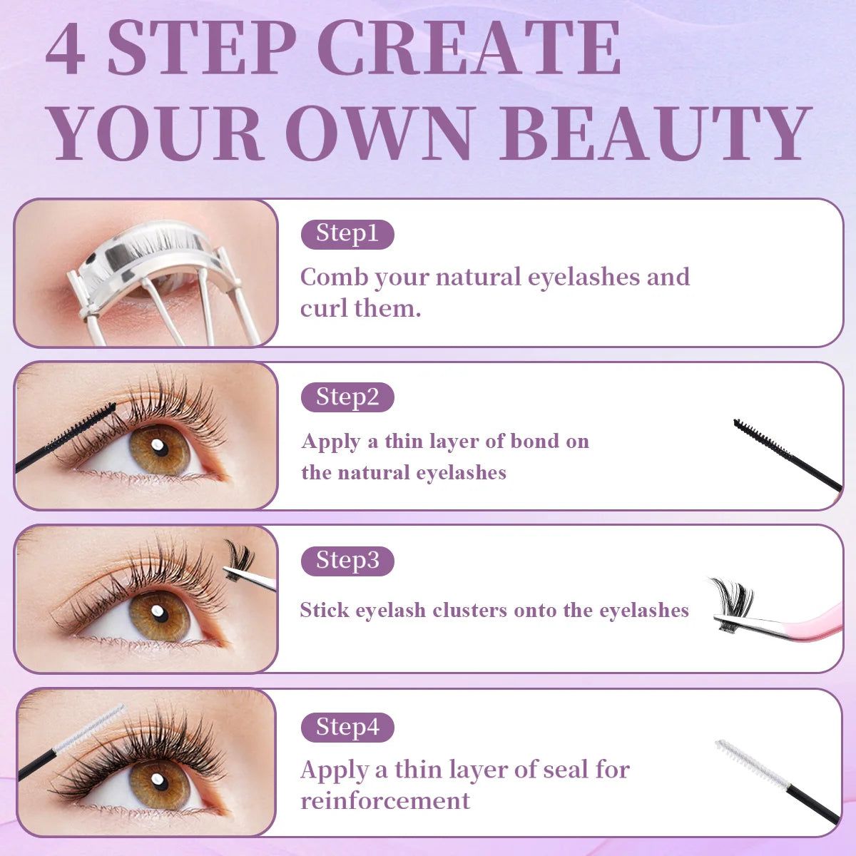 ISEEN DIY Eyelash Extension Kit Cluster Mix Eyelashes Full Set Lashes Kit with Lash Bond & Seal and Eyelash Tweezers and Brush Beauty World Shop