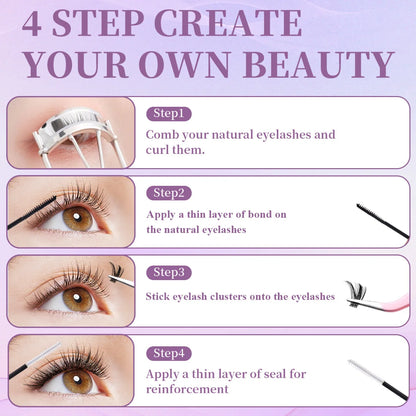 ISEEN DIY Eyelash Extension Kit Cluster Mix Eyelashes Full Set Lashes Kit with Lash Bond & Seal and Eyelash Tweezers and Brush Beauty World Shop