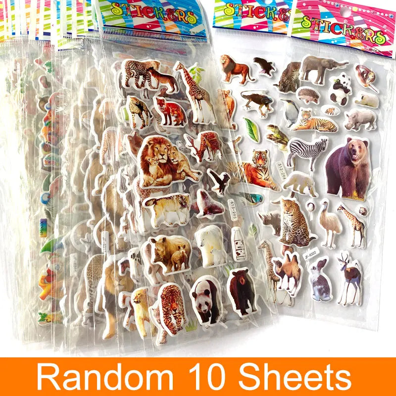 10 Sheets 3D Puffy Stickers Animals Bulk Stickers Scrapbook Decoration Birthday New Year Christmas Gifts for Kids Boys Girls Beauty World Shop