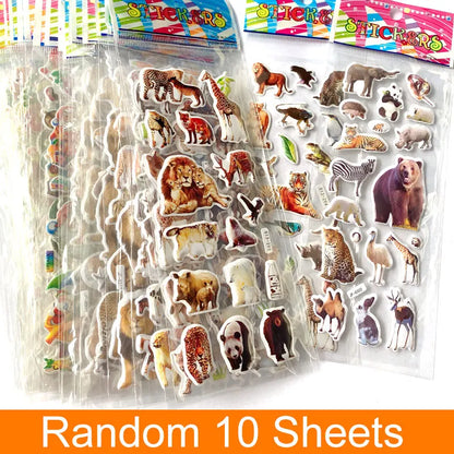 10 Sheets 3D Puffy Stickers Animals Bulk Stickers Scrapbook Decoration Birthday New Year Christmas Gifts for Kids Boys Girls Beauty World Shop