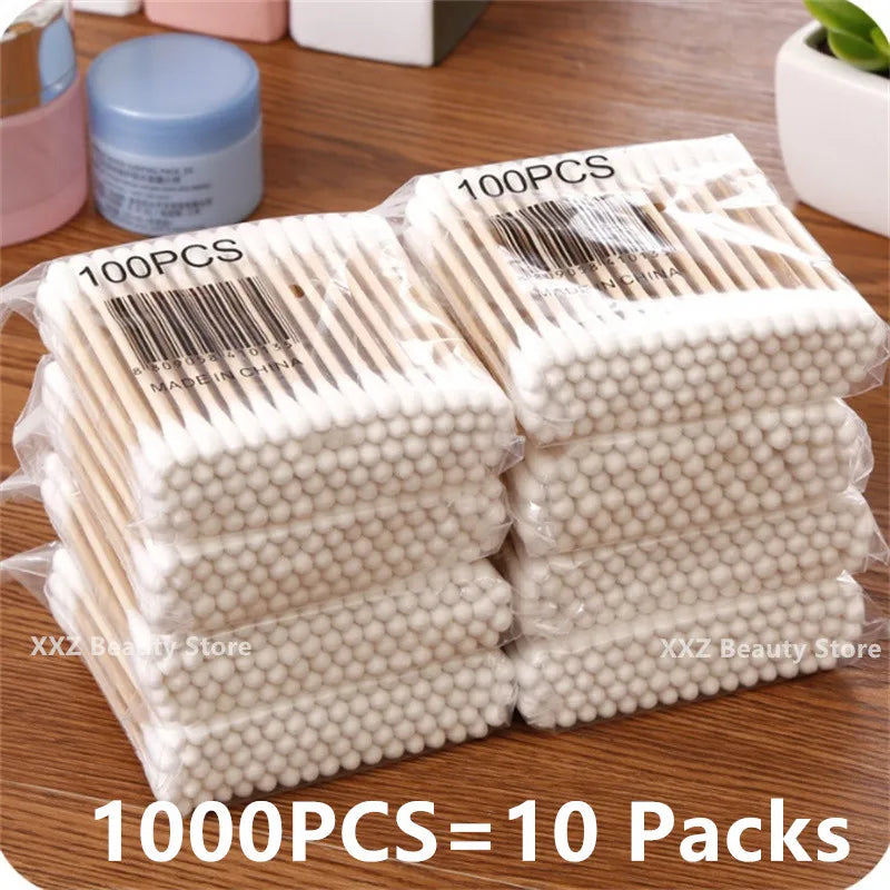 100/500/1000/2000pcs Double Head Women Makeup Cotton Buds Tip Cotton Swab For Wood Sticks Nose Ears Cleaning Health Care Tools Beauty World Shop