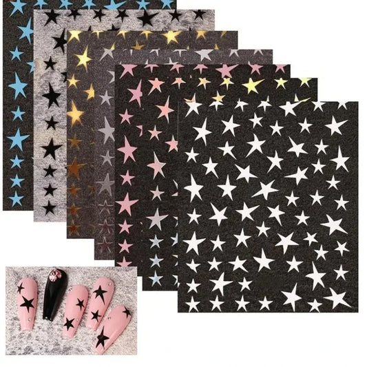 Mix 7 Colourful Stars Nails Stickers Irregular Pentagram Decals Laser Shiny Decor Self-adhesive Decals DIY Manicure Foils Wraps Beauty World Shop