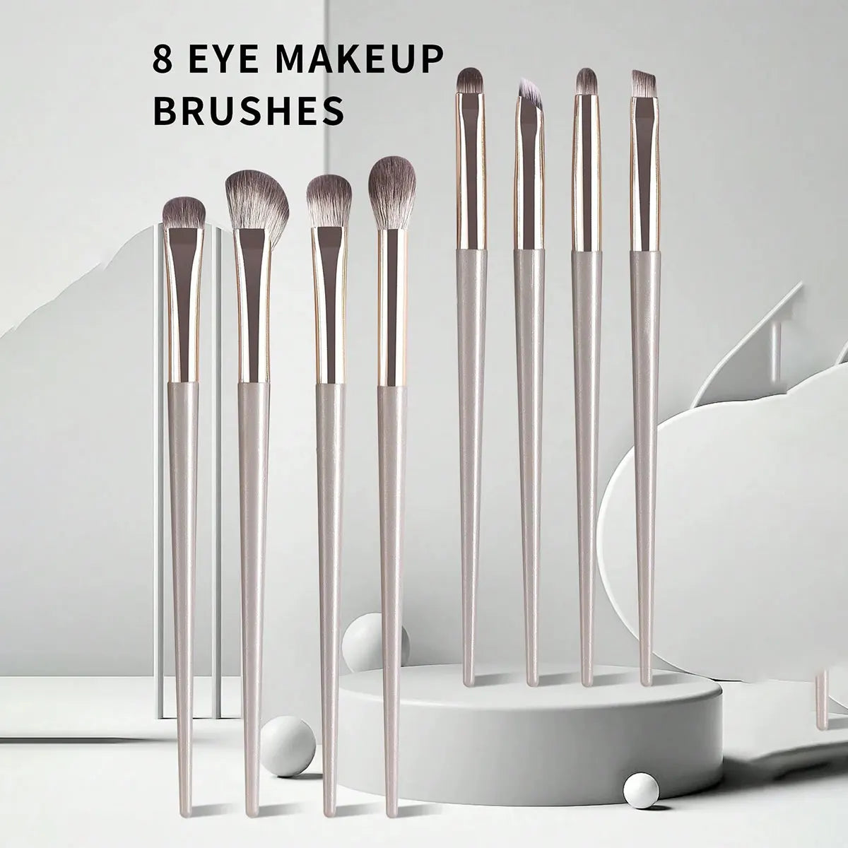 Champagne Silver Portable Eye Makeup Brush Set, 8pcs/Pack Beauty World Shop