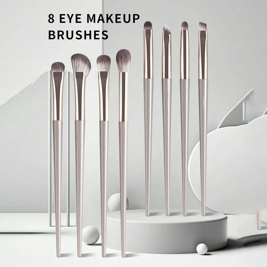 Champagne Silver Portable Eye Makeup Brush Set, 8pcs/Pack Beauty World Shop