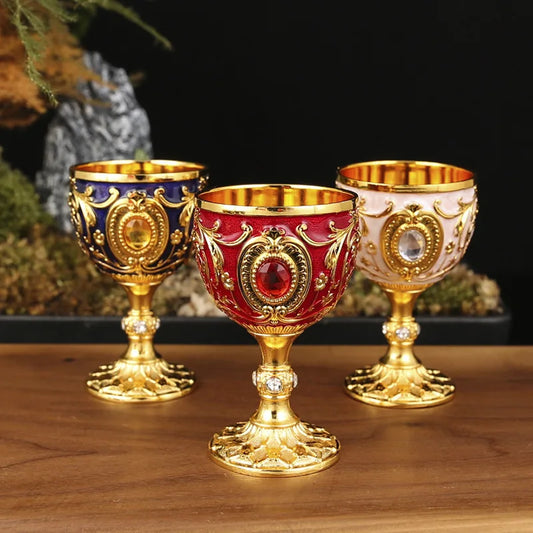 Vintage Holy Grail Medieval Goblet Hand Engraved Metal Wine Glass European Style Home Bar Drinkware Dining Room and Home Decor Beauty World Shop
